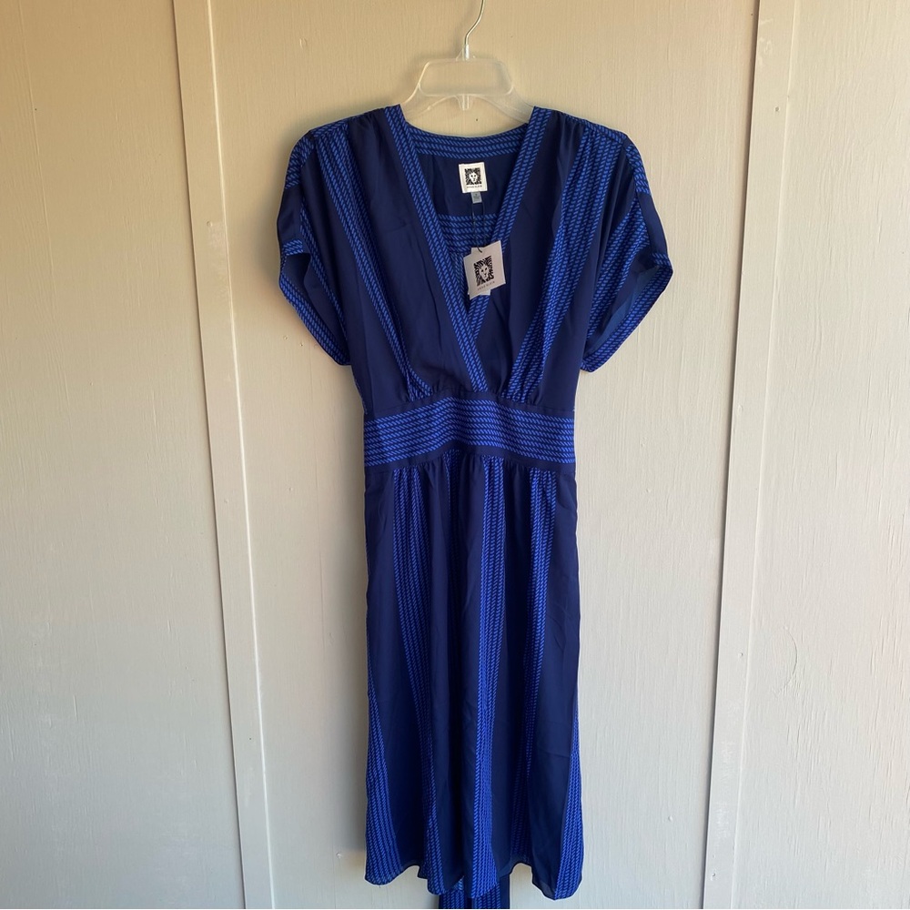 Anne Klein Blue Wrap Midi Dress with Cuffed Sleeves - Picture 1 of 12